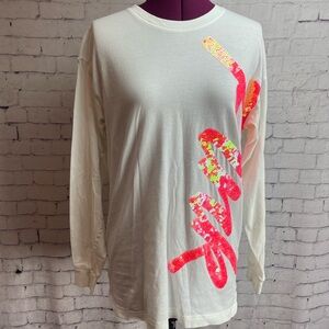 Pink by Victorias Secret size XS long sleeve tee white with neon pink bling